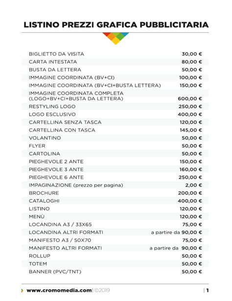 Listino prezzi grafica 2022 .
